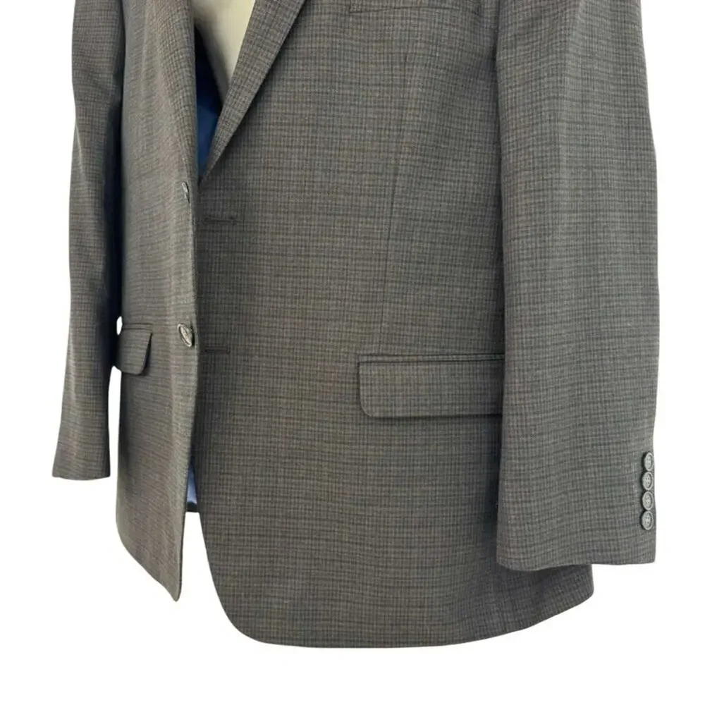 Chaps Brown Plaid Suit Jacket Blazer Lined Single Breast Two Button sz 46 R